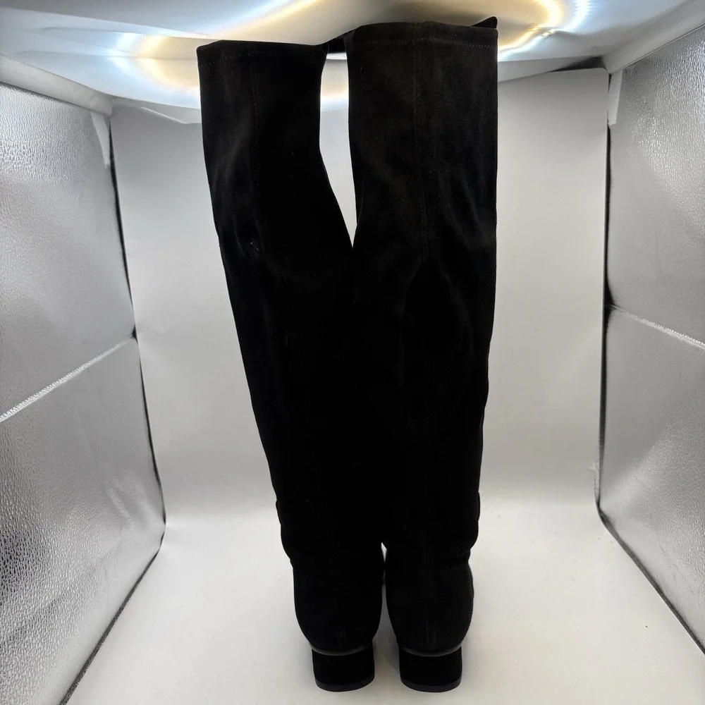 $695 Stuart Weitzman 5050 Mid Black Suede Knee Boot‎ with Elastic Back sz 6